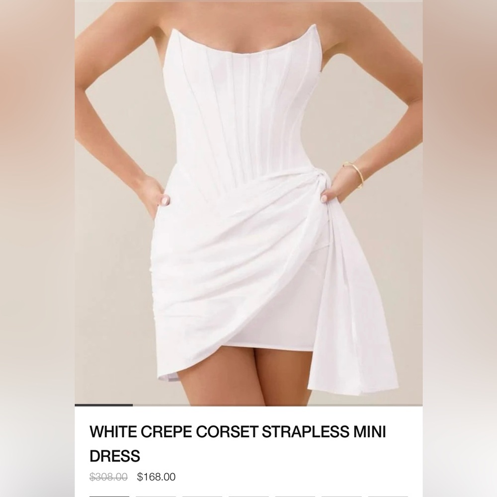 HEIRESS BEVERLY HILLS - WHITE CREPE CORSET STRAPLESS MINI DRESS
